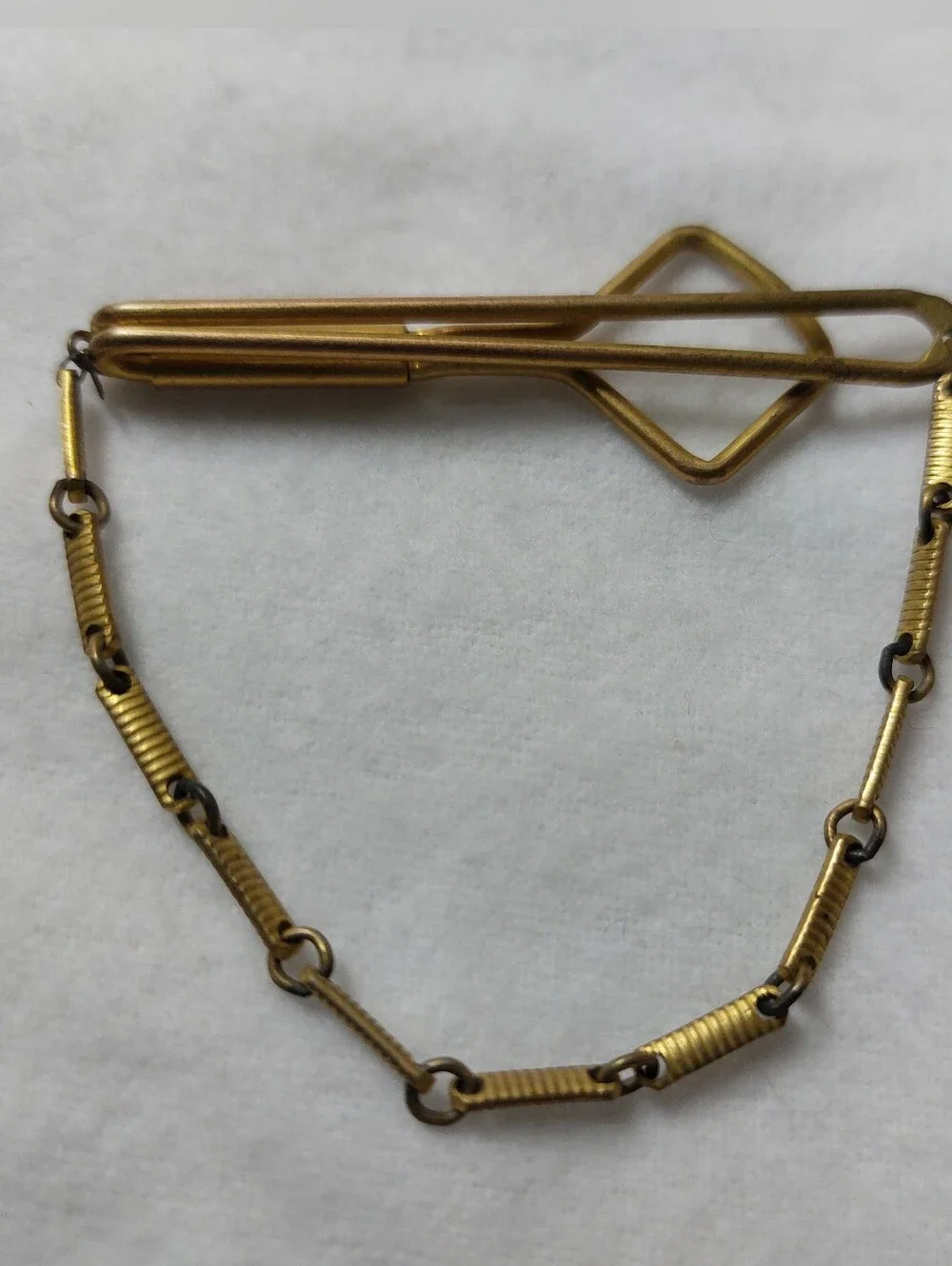 ​VTG Estate Swank Gold Tone Art Deco Geometric Tie Clip Chain Bar Pat 1865995
